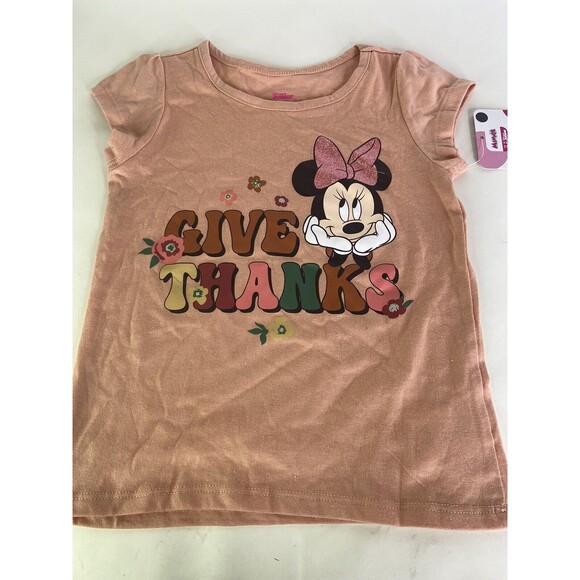Disney Minnie Mouse Give Thanks Short Sleeve Tee T-Shirt Top Girls Size 6 - Picture 1 of 5